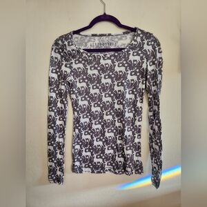 Aeropostale holiday deer top grey white XS